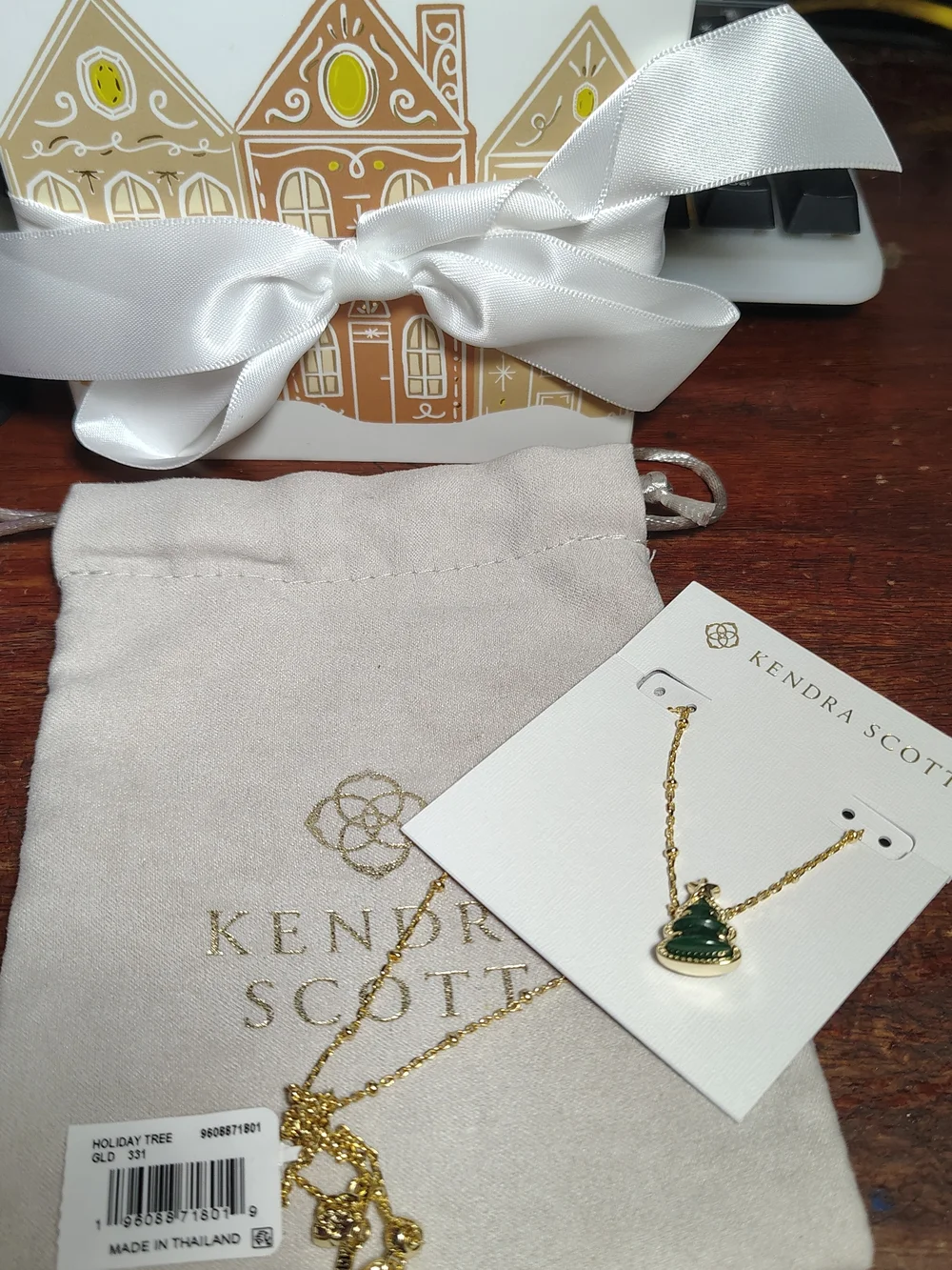 Kendra Scott Gold Chain Necklace with Green Tree Charm